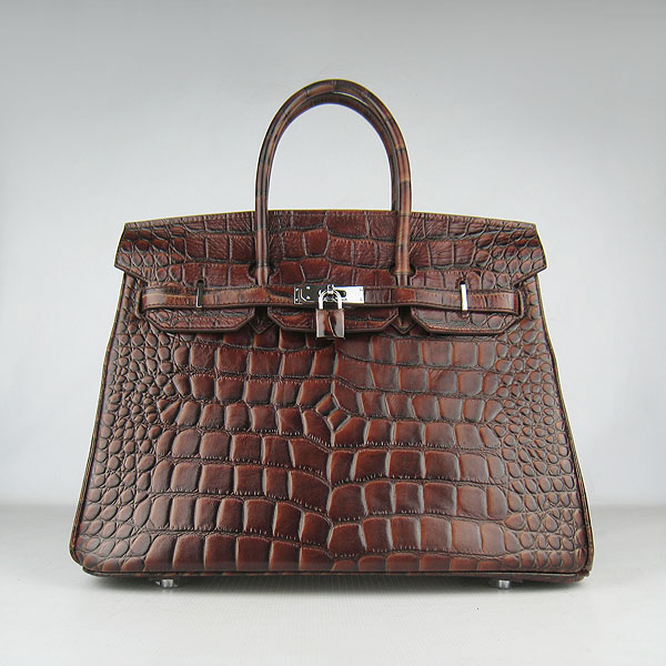 High Quality Fake Hermes Birkin 35CM Crocodile Veins Leather Bag Dark Coffee 6089 - Click Image to Close